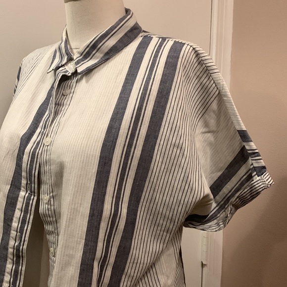 THREAD and Supply Striped Cotton Cropped Button Down Shirt Size M- New W/Out Tag - Picture 3 of 10